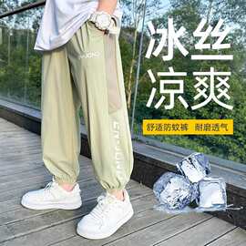 男童夏装裤子2025新款大童夏季薄款运动裤儿童夏天防蚊裤冰丝长裤