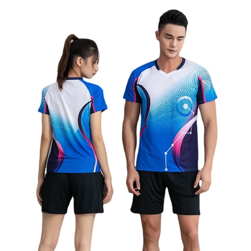 Badminton Clothing Women's Printed Competition Uniform 2023 New Short Sleeve Shorts Sports Suit Ping Pong Tennis Training Clothing