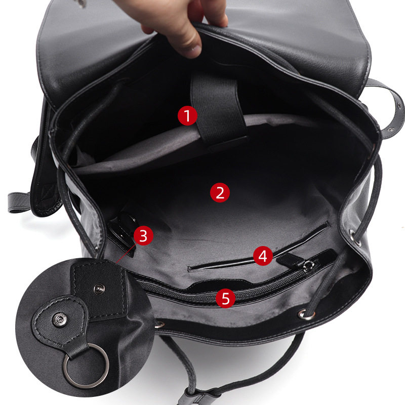 Ba lô da bò thật cho nam, kiểu dáng thời trang, đựng laptop 14 inch, dung tích 36–55L — Màu đen