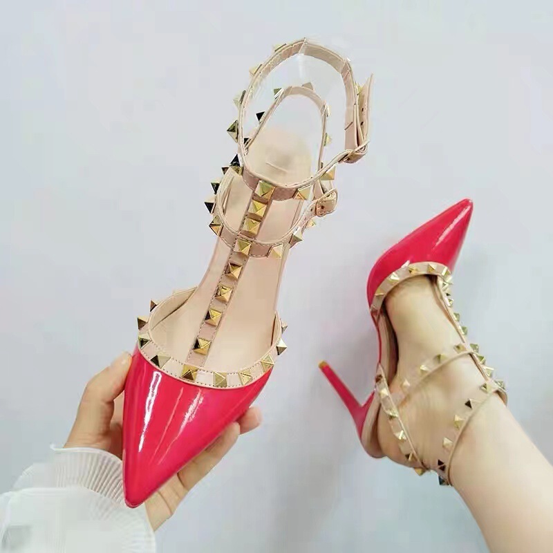 Rivet Nude-Colored High-Heeled Shoes for Women, Thin Heels, 2022 Summer New Style, Pointed Toe, Versatile, Open-Back Women's Single Shoes, Large Size, Thin High Heels