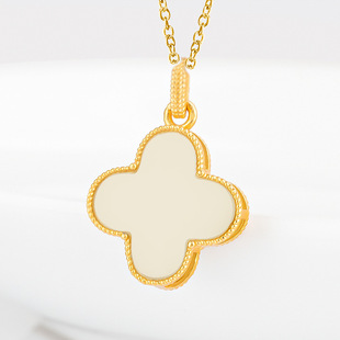 Genuine S925 silver inlaid natural Hetian Jade White Jade four-leaf clover jade pendant fashion new ladies necklace pendant