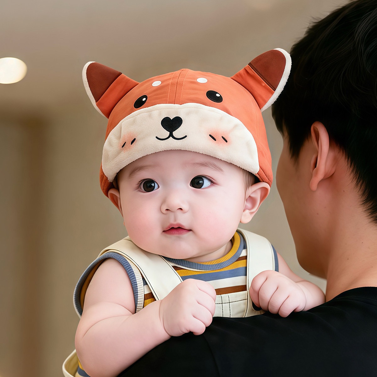 Super cute baby hat, adorable little fox baseball cap, reversible embroidered duckbill cap for boys and girls, sun hat