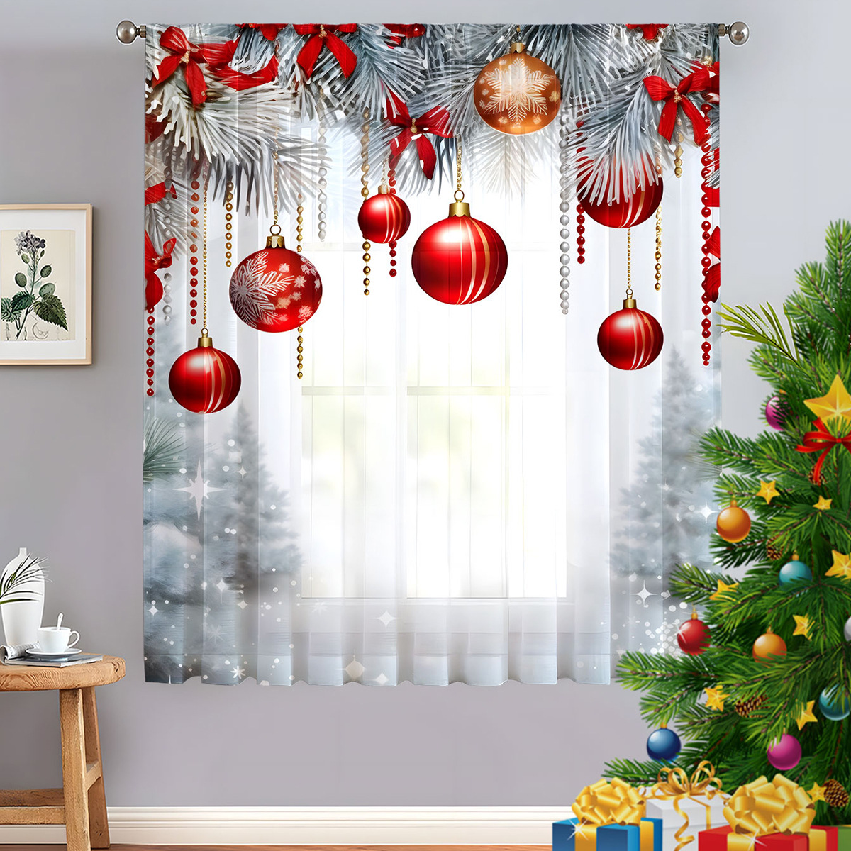 Amazon transfronterizo nuevo hilo de impresión digital de cortinas navideñas europeas y americanas cortinas navideñas TEMU
