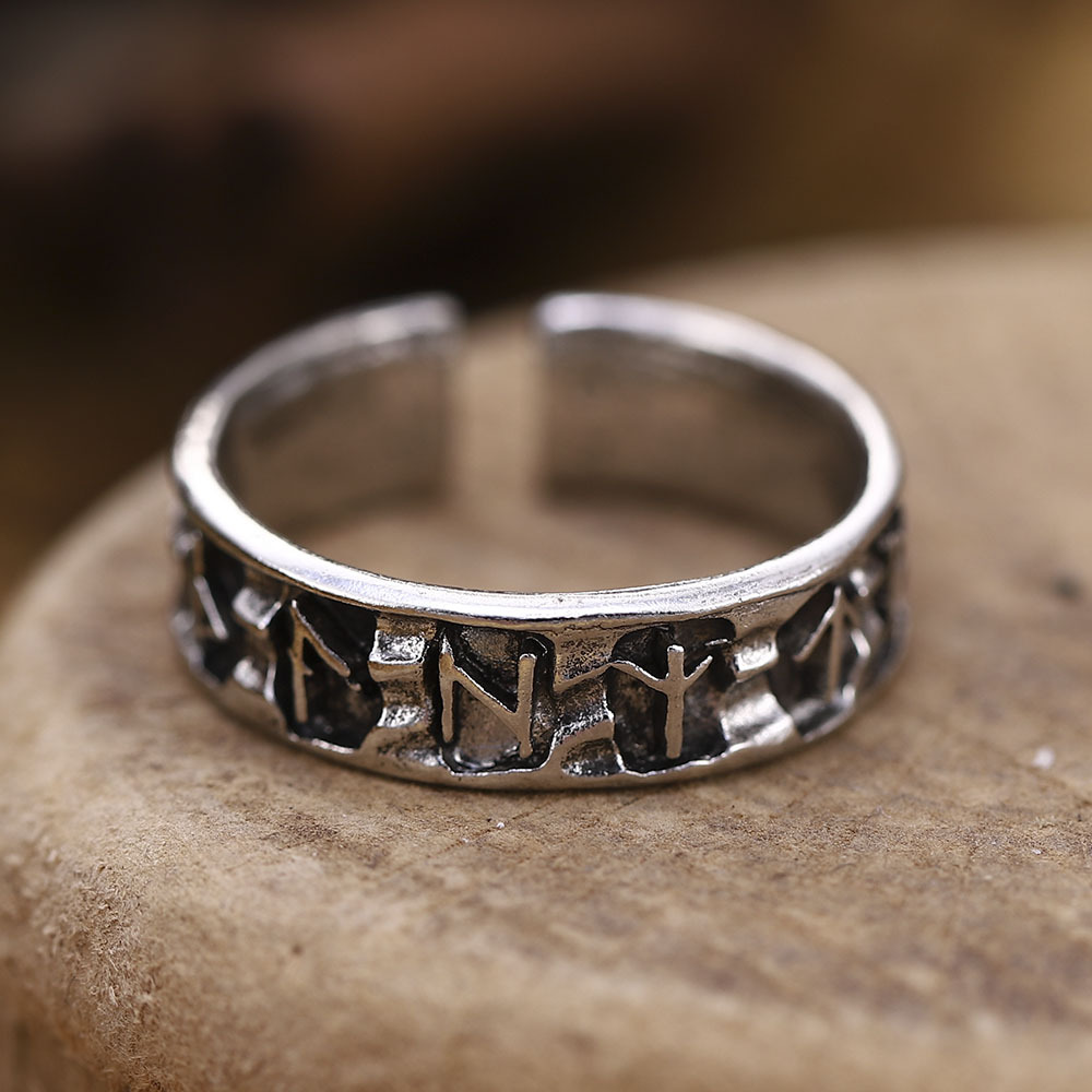 Anello regolabile in lega vintage con simbolo geometrico aperto vichingo per uomo all'ingrosso_voghion.com