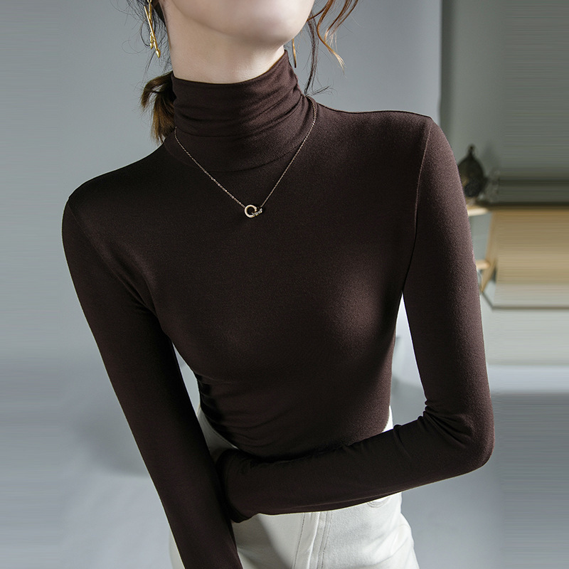 High Collar T-shirt Women's Autumn and Winter New Inner Base Shirt Stretch All-match Long-sleeved Stylish
