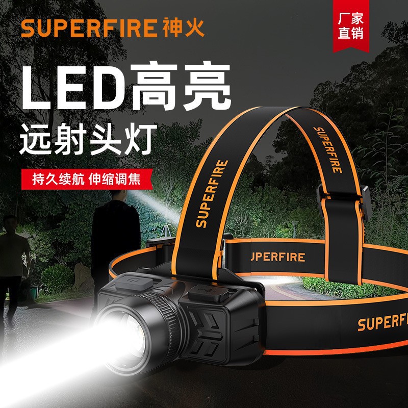 Shenfuo mayorista luz de largo alcance telescópico enfoque 90 ° faro de aventura al aire libre pescar correr por la noche camping faro portátil