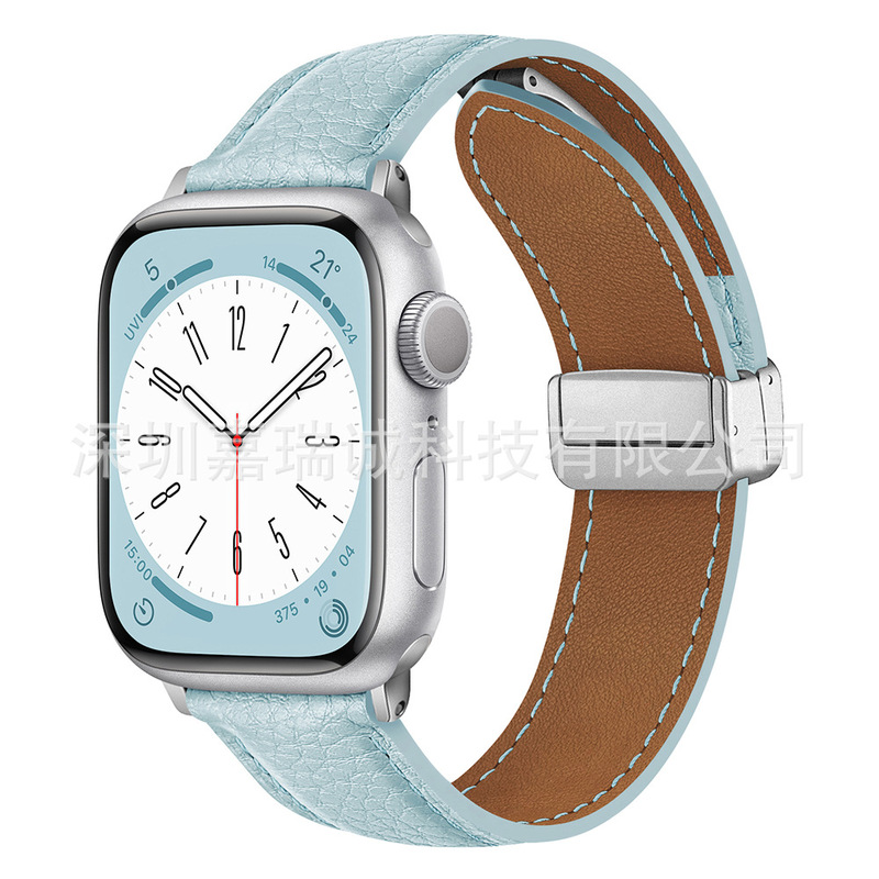 Apple Watch第1～11世代/Ultra3/SE3対応 ライチ柄折りたたみ式マグネットバックル時計バンド|undefined