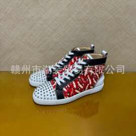 cl andgz红色印花眼睛闪电银钉高帮红底鞋男鞋铆钉休闲板鞋女鞋潮
