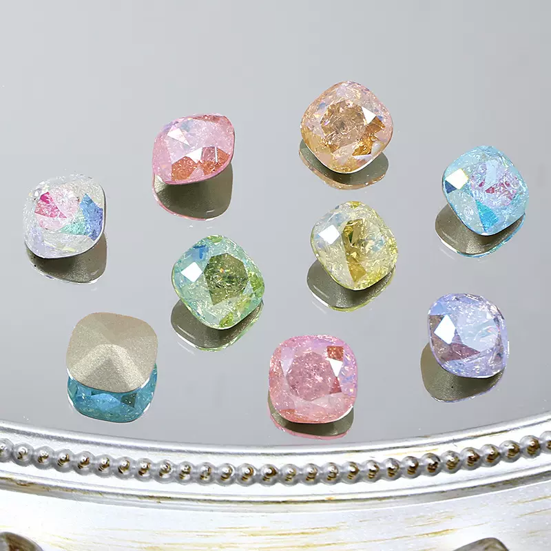 东洲水晶肥方混色冰花美甲钻爆闪镀膜碎冰冰尖底钻K9异形美甲饰品