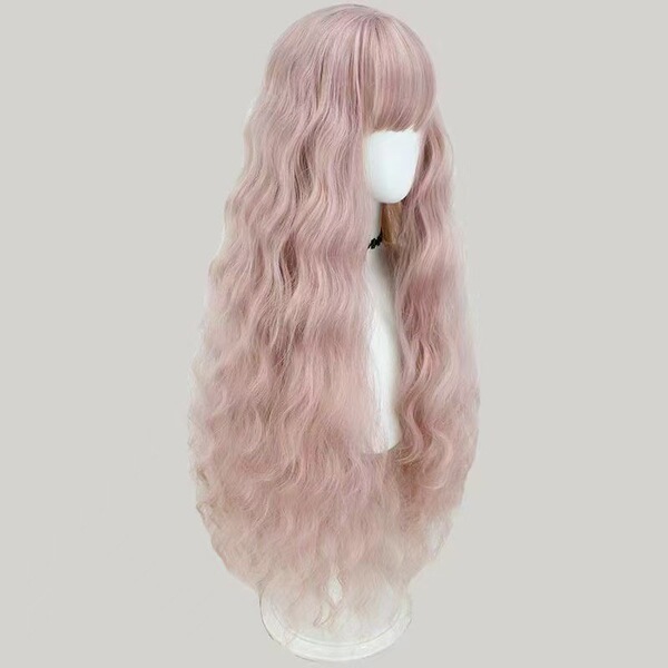 Serizawa Leila cos wig female full headgear pink corn perm wig long…