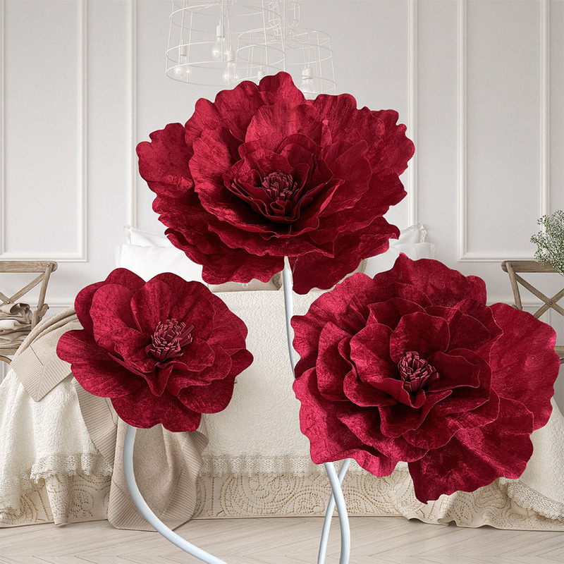 Large simulation flannel peony flower wedding fake flower window display studio shooting wine red artificial rose big flower