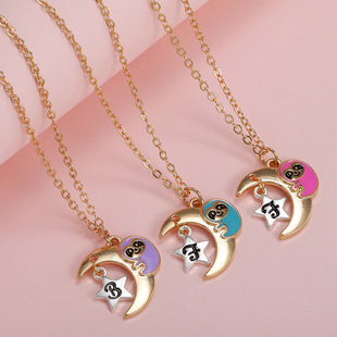 Cross-border hot sale cute exquisite good friend BFF Moon star sloth children's necklace pendant 3 pieces suit gifts