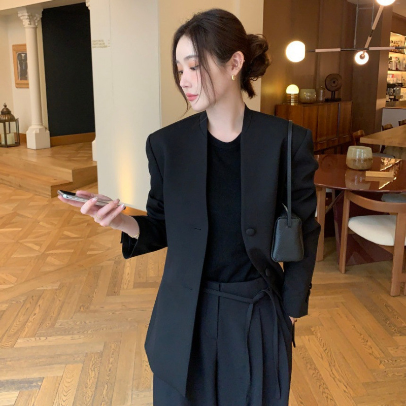 Korean Chic2025 Spring New High-End French Retro Simple Loose Casual Work Clothing Small Suit Jacket