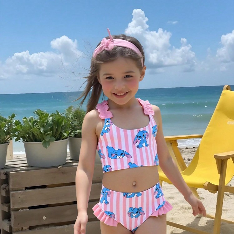 Zweiteiliger Badeanzug für Mädchen mit Cartoon-Print, Bikini und Tankini, ideal für Strand, Poolpartys und Sommerurlaub (3-7 Jahre)_voghion.com