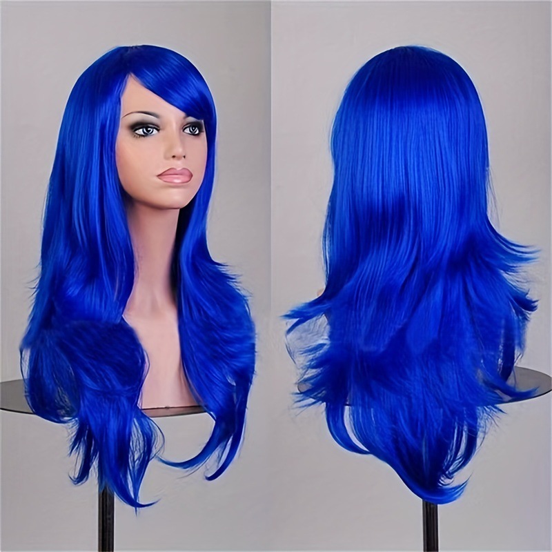 Parrucca da cosplay alla moda, stile celebrità di internet, colorata, con riga laterale, riccia, extension per tutta la testa in capelli sintetici._voghion.com