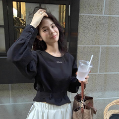 Hers-一勺甜 韩系博主风温柔设计感显瘦绑带收腰短款小衫女92148