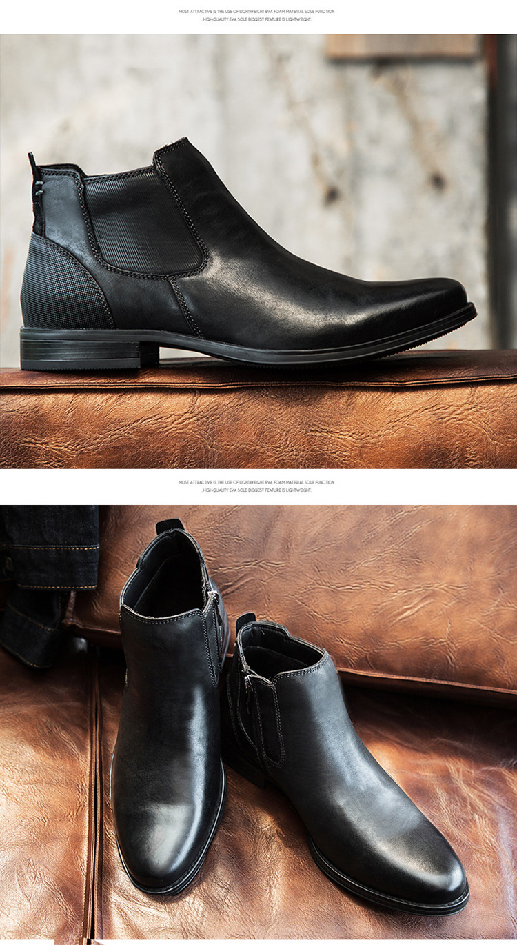 High top side zipper leather boots Painted work boots top layer cowhide biker boots_voghion.com