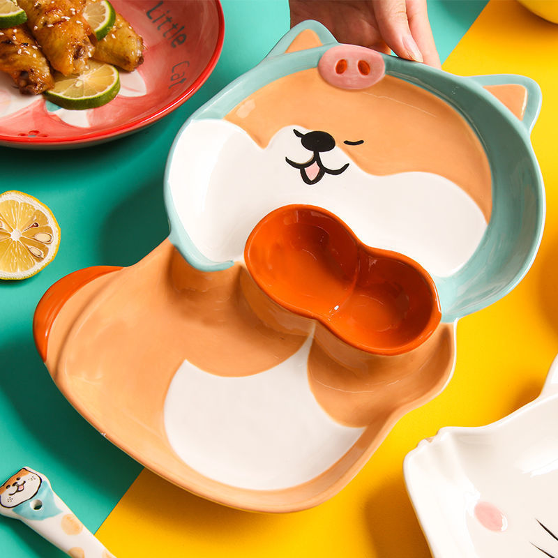 Children's Cartoon Ceramic Tableware Japanese-style Household Cute Animal Breakfast Dinner Plate Dishes for Baby Creative Set