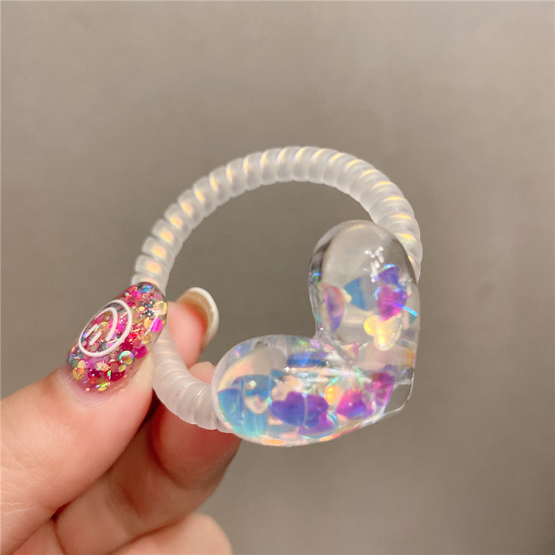 日韩新款少女电话线发绳简约百搭小熊发圈网红扎头发弹力皮筋发饰