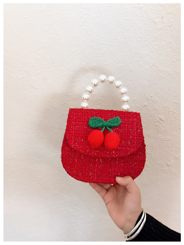 Women's Cotton And Linen Plaid Cherry Bow Knot Cute Beading Pearls Shell Flip Cover Crossbody Bag display picture 1