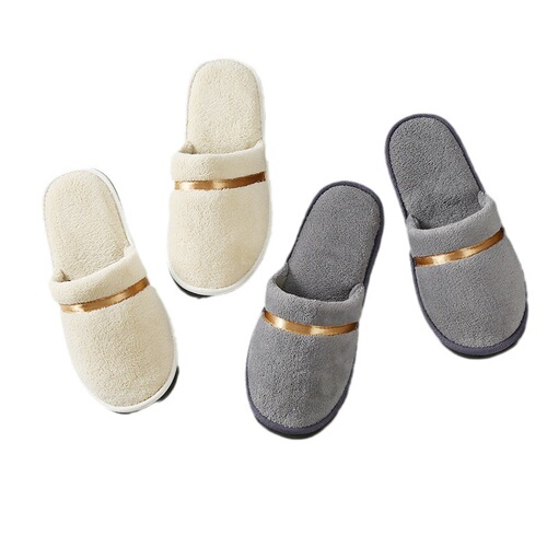 High-end disposable slippers for hotels, non-woven fabrics, cotton and linen plush wholesale for guesthouses and guesthouses, non-slip plus