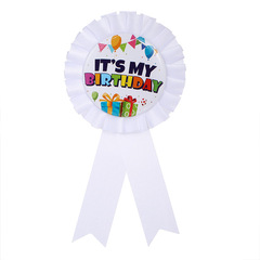New European and American-style white "It's My Birthday" corsage badge, gold birthday party badge pin—wholesale