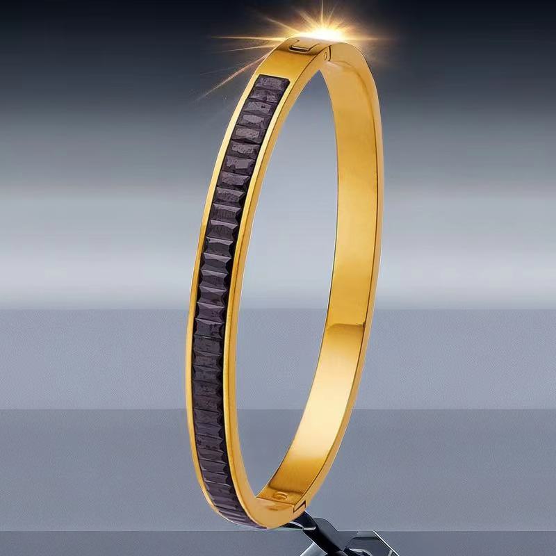 Pulsera de acero de titanio para niñas nicho de sentido de alto grado cielo estrellado no se desvanece Diamante-incrustado exquisito diamante ins estilo completo pulsera de diamantes