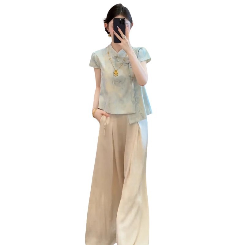 シングルピース/新しい中国風の優しい新しいスタイルの女性の夏のジャカード気質トップ韓国スタイルのシックなルーズカジュアルパンツトレンディ|undefined
