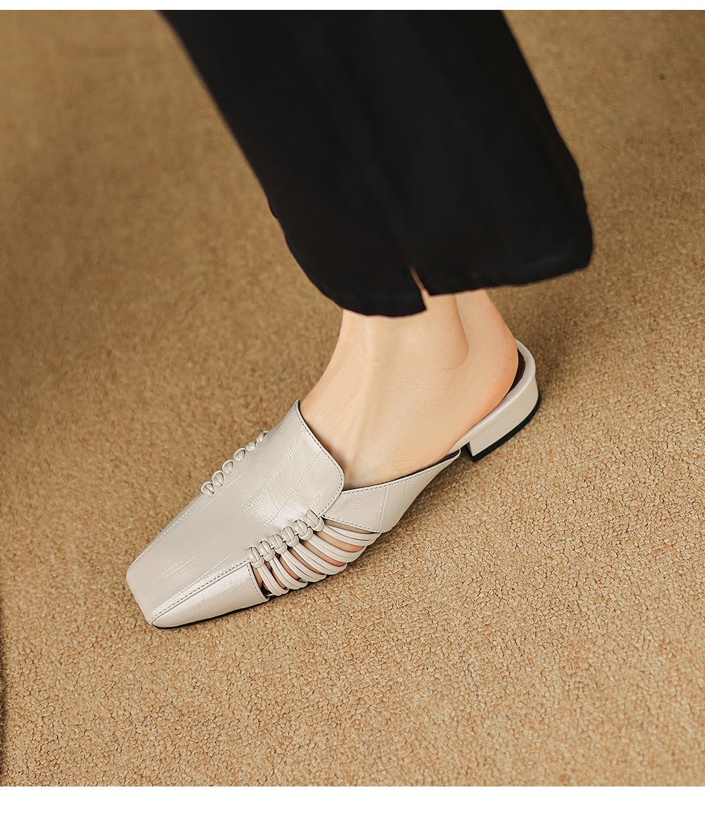 Dép sandal nữ quai chữ V bệt mũi tròn phong cách vintage — đen chi tiết 7