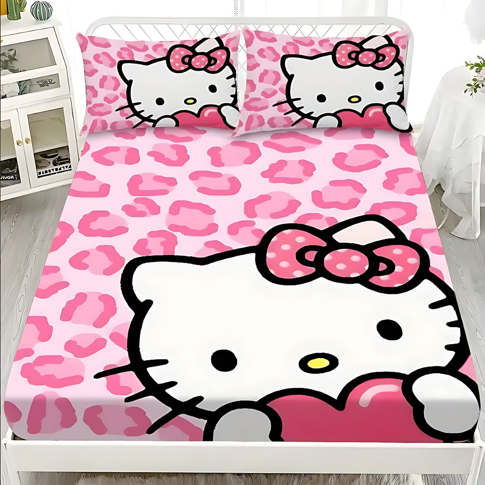TEMU / JIT Cute Kitty serie de patrón de tema impresión digital 3D suave cama cómoda gaza almohada set