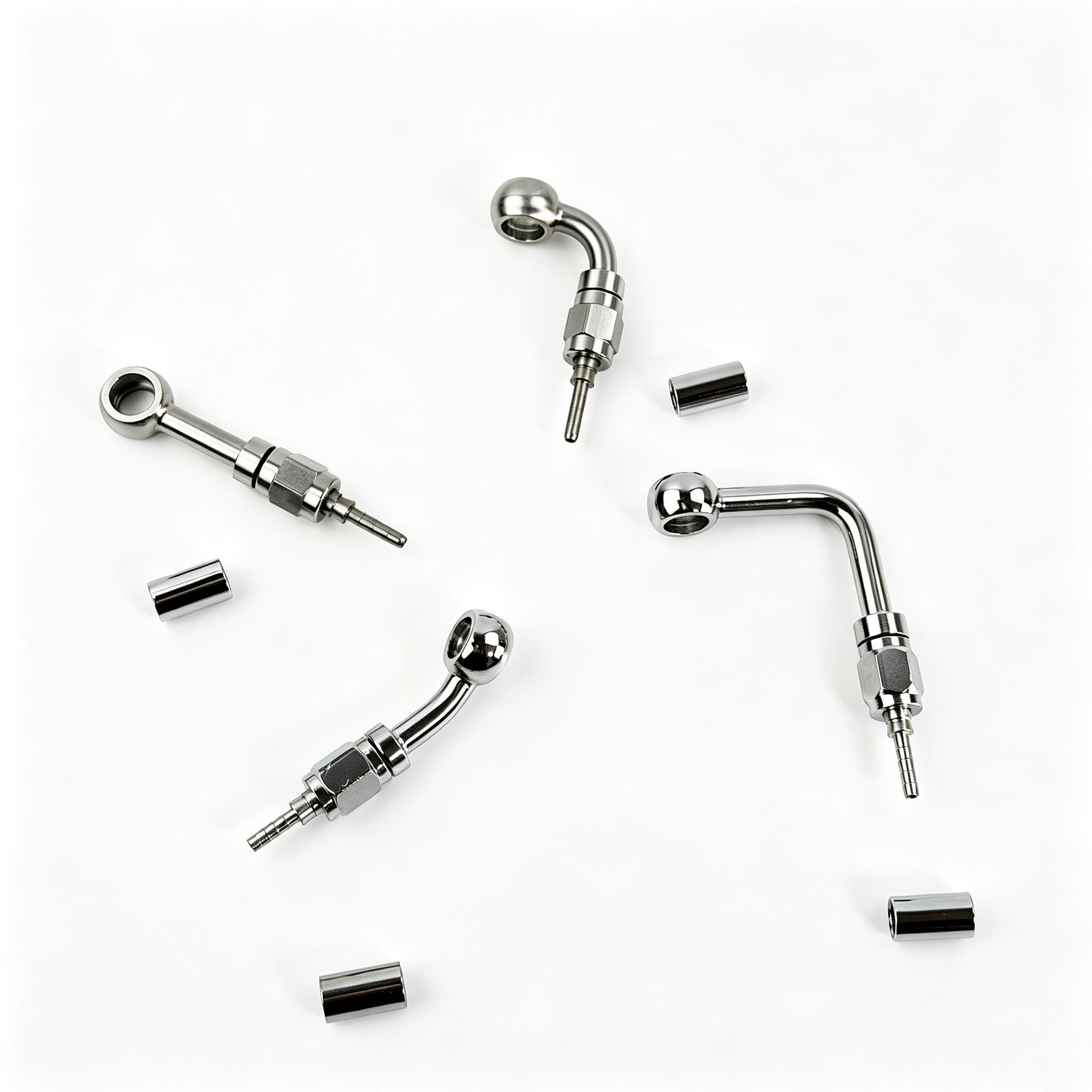 M10 motorcycle nickel-plated brake hose connector 0-degree/28-degree/90-degree extended fish-eye crimp hydraulic connector