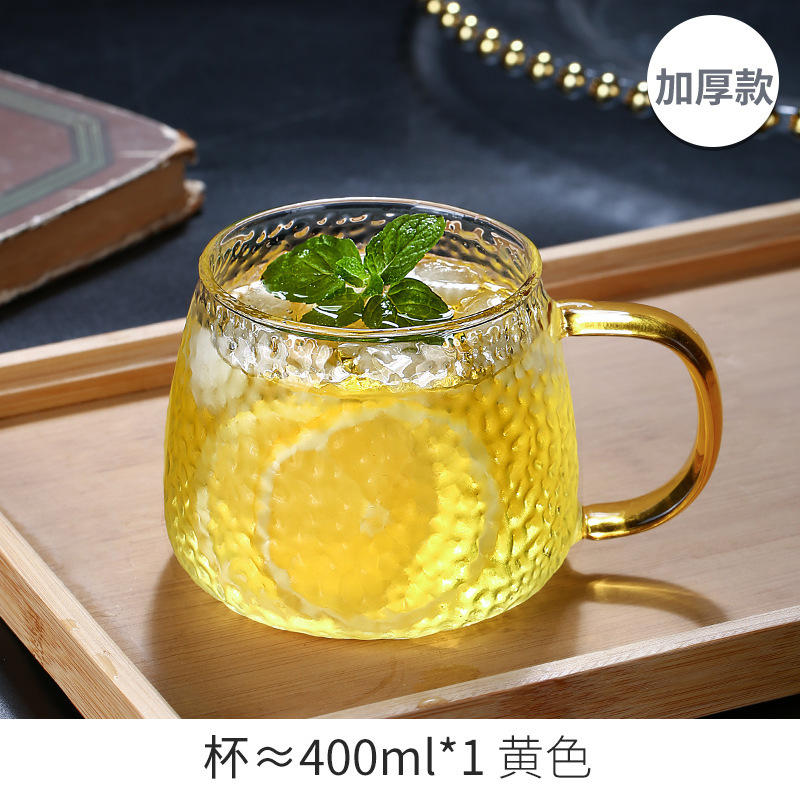 Manzana verde simple ins viento relieve taza de vidrio martillo taza de agua resistente al calor casera de agua potable mango simple taza