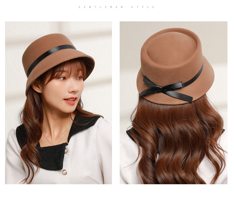 Women's Basic Solid Color Bowknot Wide Eaves Fedora Hat display picture 1