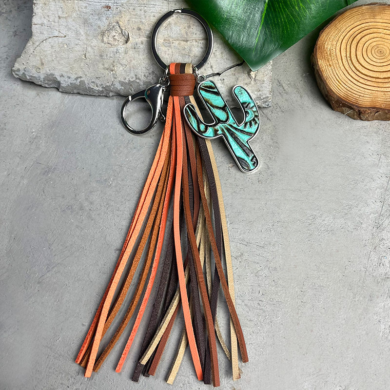 Ethnic Style Cactus Alloy Leather Tassel Bag Pendant Keychain display picture 6