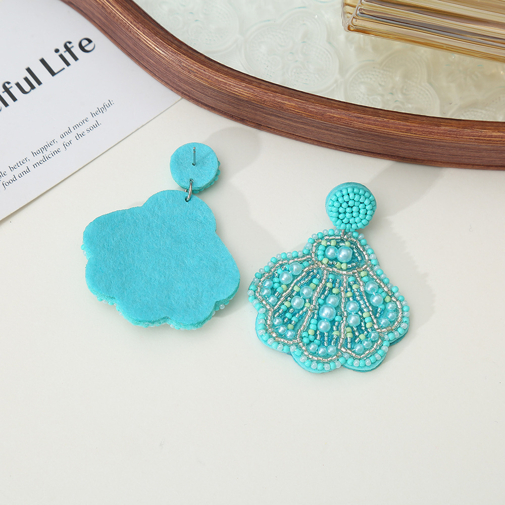 Glass Material 1 Pair IG Style Marine Style Starfish Shell Beaded Inlay Glass Rhinestones Drop Earrings Ear Studs