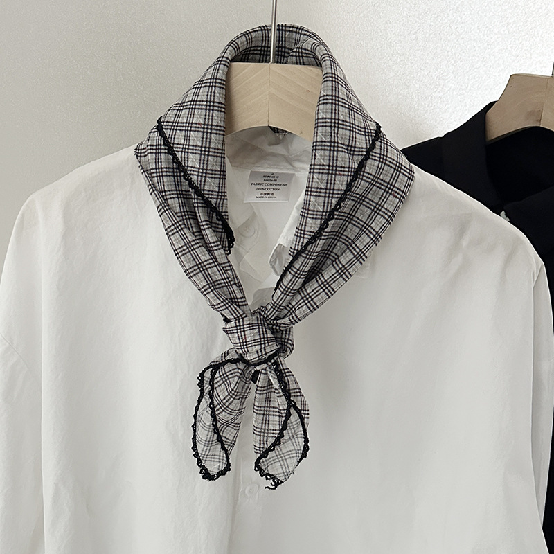 Curved Edge·New Stripesd Plaid Printed Small Square Scarf for Women Summer Photo Decoration Korean Style Scarf Headscarf