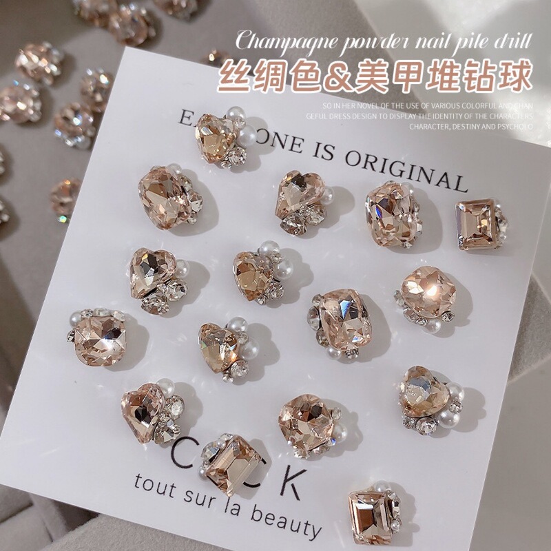 Champagne color pile drill ball nail jewelry finished fat square crooked heart peach heart axe pile drill super flash nail decoration drill Champagne color pile drill ball nail jewelry finished fat square crooked heart peach heart axe pile drill super flash nail decoration drill