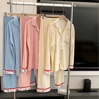秋冬季新款韩系IN慕斯奶霜绒套装睡衣女士翻领开衫磨毛家居服跨境