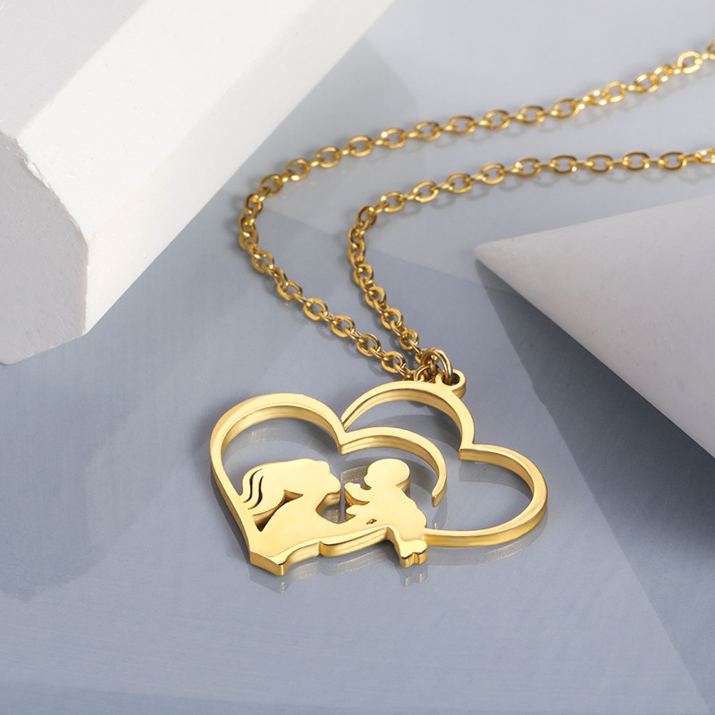 6g Weight 0.03µm-0.05µm Gold Plating Thickness PVD Coated Gold Plating Process PVD Coated Real Gold Plated Human Heart Shape Stainless Steel Cute MAMA Waterproof Non Tarnish 304 Stainless Steel Lobster Trigger Clasp Closure Pendant Necklace