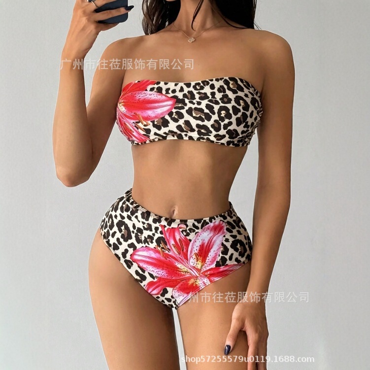 New Leopard Print Tube Top Sexy Elegant Beach Pool Party Bikini Swimsuit Women Two-Piece Set New Leopard Print Tube Top Sexy Elegant Beach Pool Party Bikini Swimsuit Women Two-Piece Set