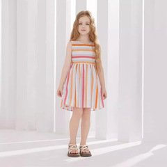 女童彩色條紋無袖背心裙2024夏季新款兒童歐美風時髦露腰連衣裙