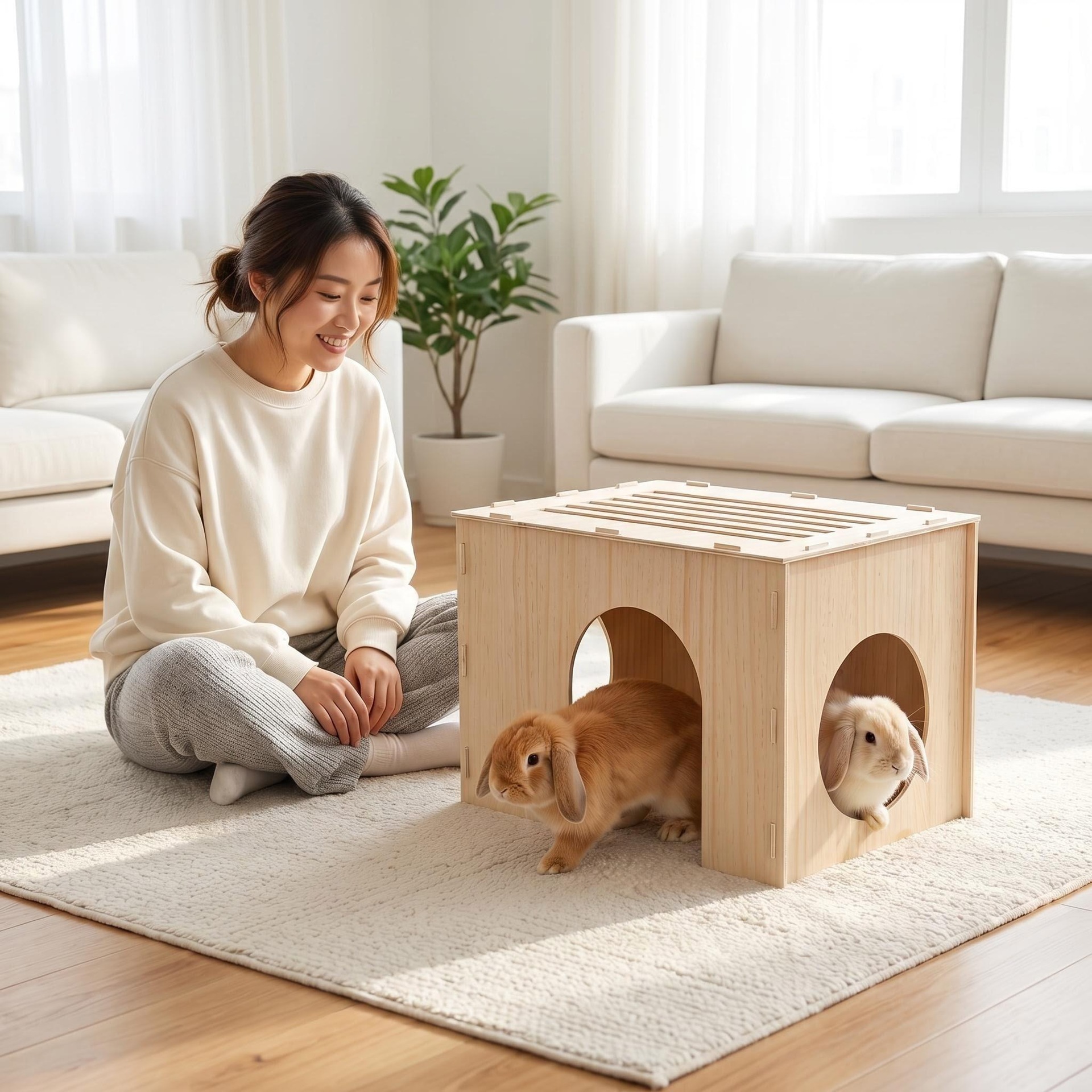木质拼接龙猫房子兔子屋可拆卸DIY木质宠物城堡室内仓鼠躲避屋