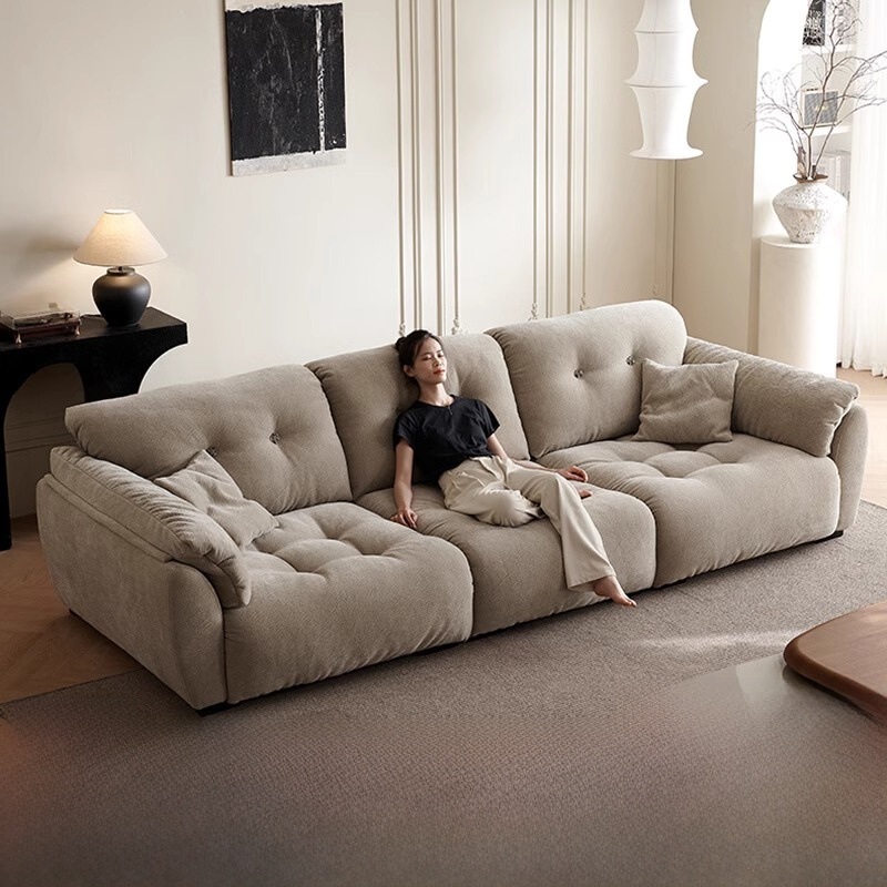 Yunduo Sofa 2025 New Model for Home Use, Small Apartment Modern Style Living Room Straight Three-Seater Fabric Internet Celebrity Puff Sofa