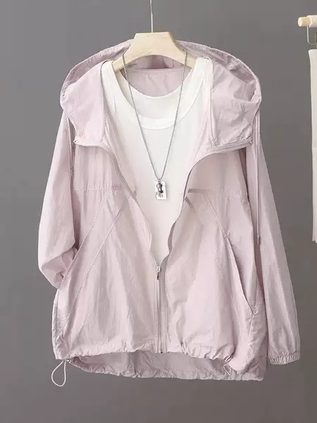 Wrinkle-Free, Iron-Free, Mid-Length Casual Hooded Sun Protection Clothing, Women's Jacket with Hood, Large Size, 2026 Summer Sun Protection Lining