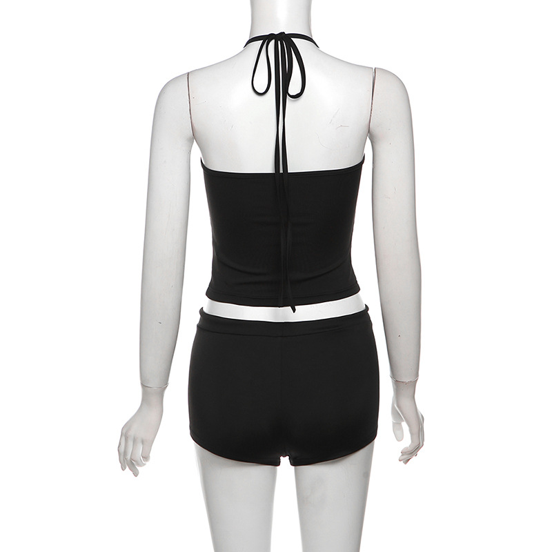 Spring Women Clothes Halter Backless Slim Fit Vest Low Waist Hip Lifting Tight Shorts Set