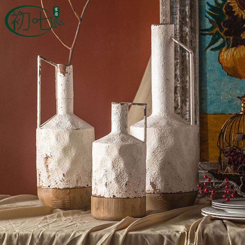 美式復古做舊鐵藝花瓶擺件 影樓拍攝擺拍裝飾道具 民宿客廳插花瓶