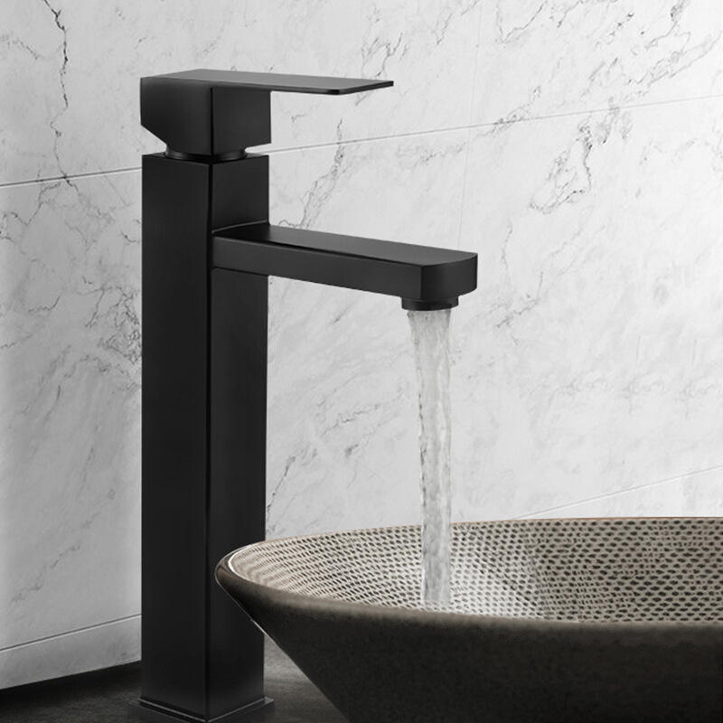 Stainless steel black painted square cold and hot single hole bathroom sink upper and lower basin face basin faucet