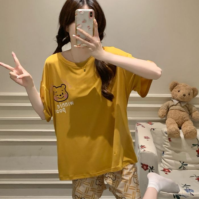Transfronterizo al por mayor hellokitty verano imitación algodón dibujos animados sueltos pantalones cortos de manga corta traje de servicio a domicilio lindo pijama mujer