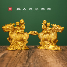 厂家批发黄铜戏珠麒麟单人双人送子护宝麒麟风水铜工艺品摆件