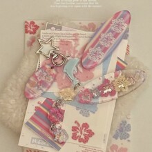 夏威夷碎花条纹发夹甜美少女度假风花朵刘海夹星星海豚挂件钥匙扣